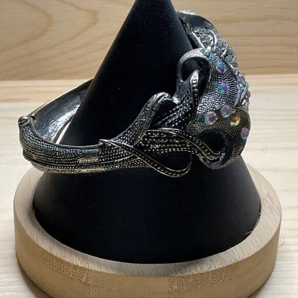 Exotic Tulip Lily Unique Statement Silver Tone Rhinestone Hinged Bangle Bracelet - Picture 2 of 8